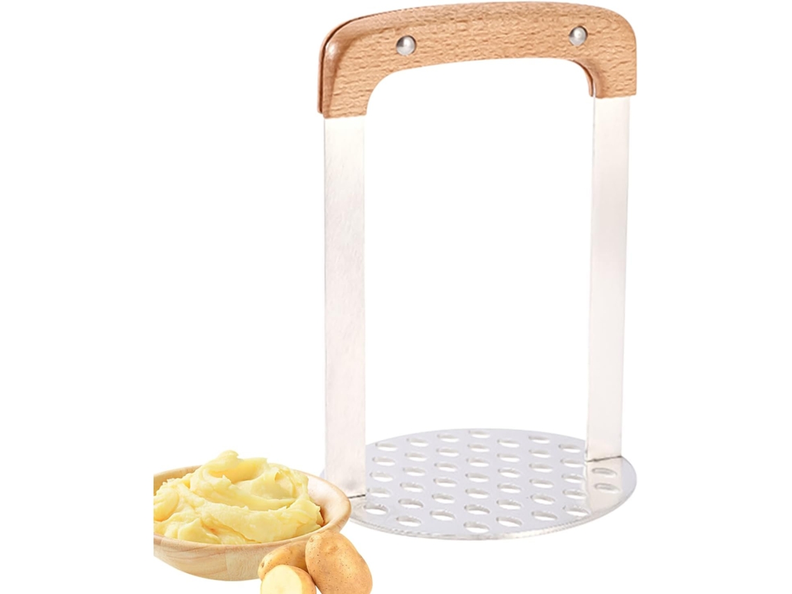 Amassador De Batatas, Utensílio Cozinha Aço 16 Cm Com Cabo Madeira.