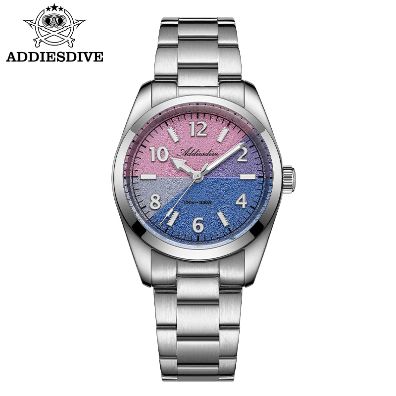 Relógio Feminino (rosa E Azul) De 36 Mm Com Vidro De Cristal De Safira, Resistência À Água De 100 M E Acabamento Luminescente.