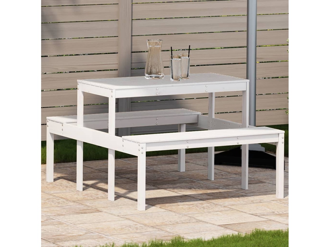 Vidaxl Mesa De Piquenique 110x134x75 Cm Madeira De Pinho Maciça Branco