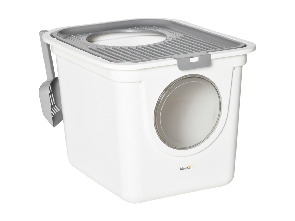 Caixa Areia Gatos Tampa 2 Portas Pá 44x55x39 Cm Branco Cinza