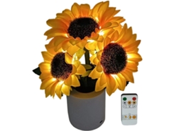 Luminária LED em formato de flor com intensidade ajustável.