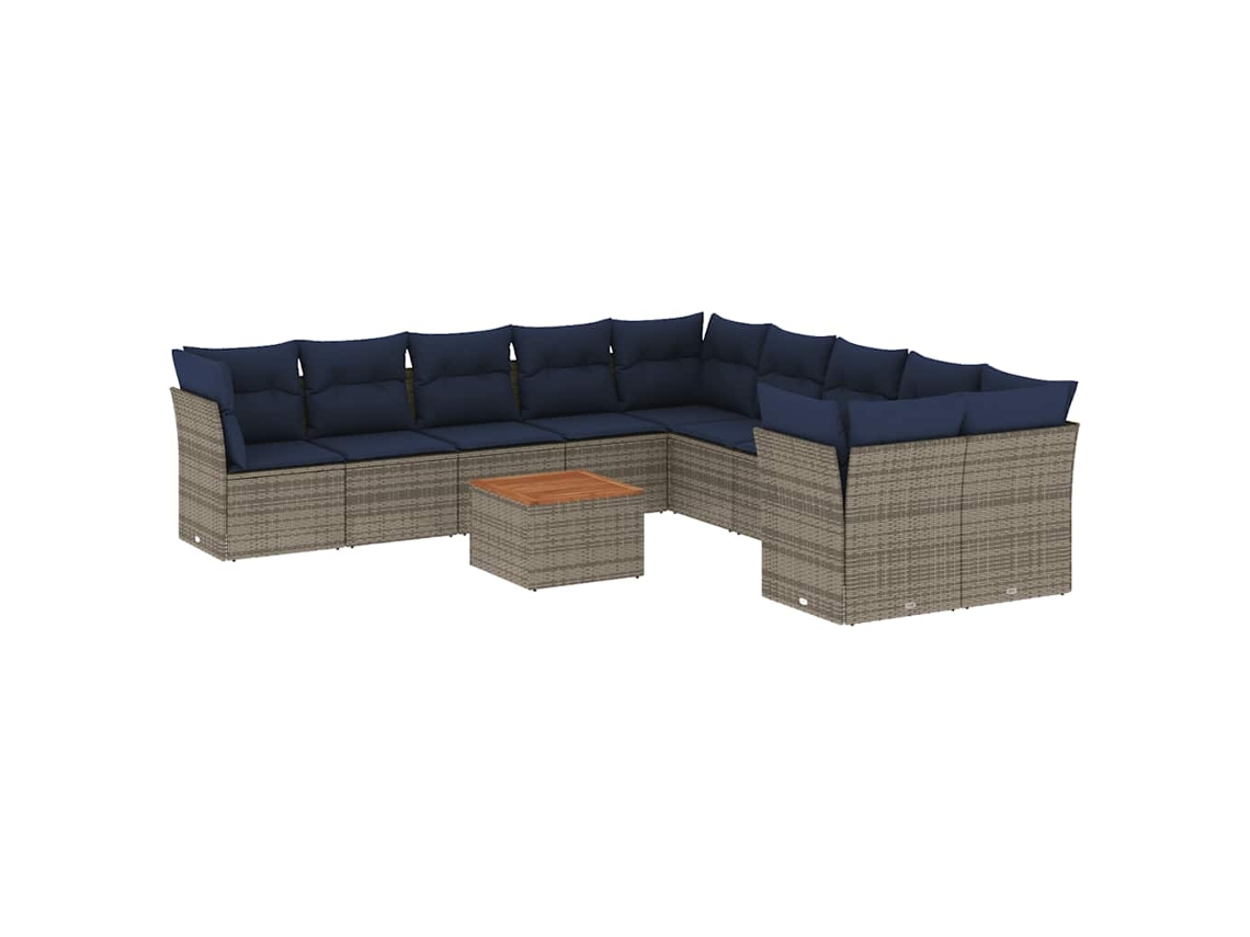 Conjunto de 11 Sofás de Jardim com Almofadões Vime Pe Cinzento MAISON EXCLUSIVE