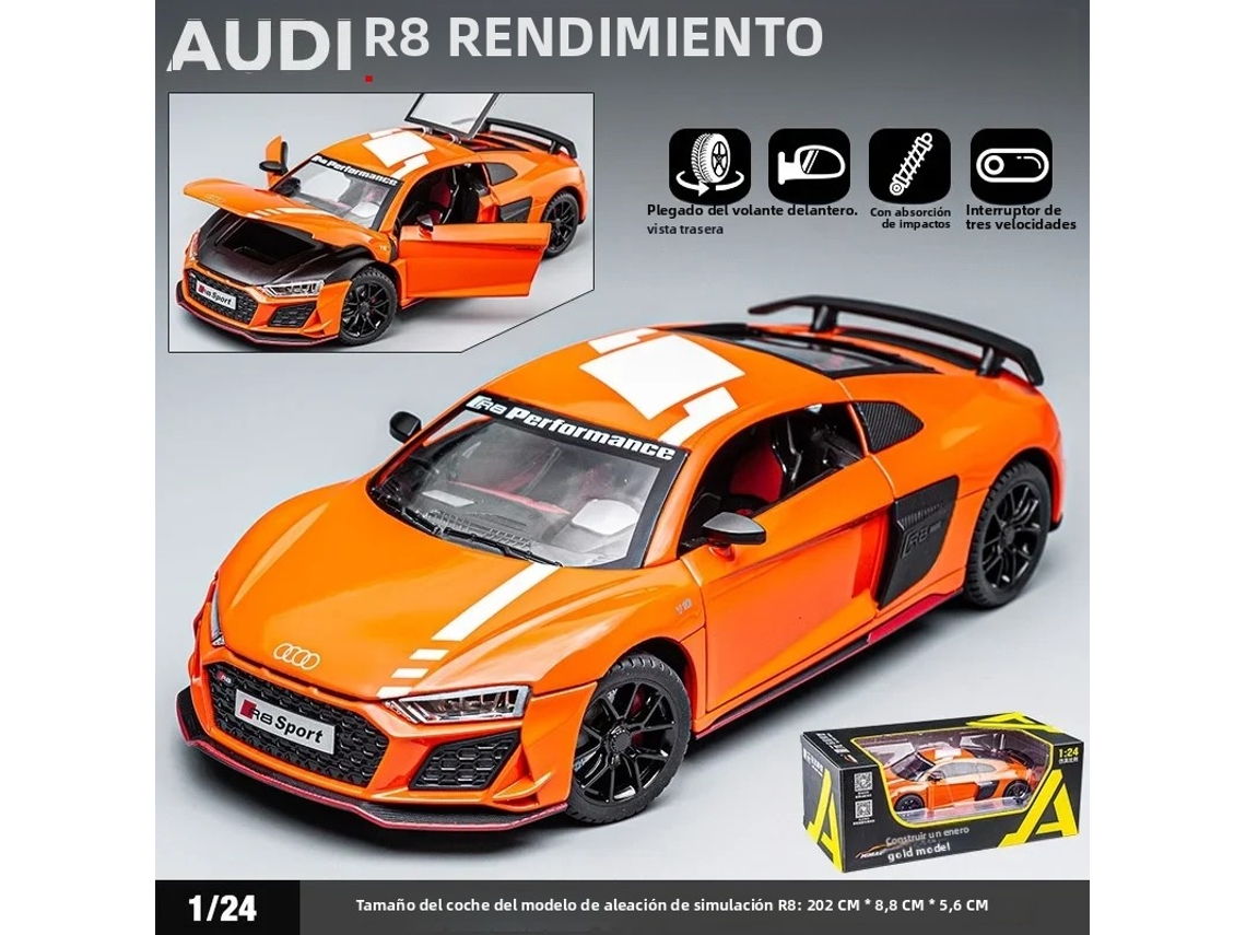 (laranja) Modelo De Carro Superesportivo Audi R8 V10 Em Escala 1:24, Fundido Em Metal, Com Efeitos De Som E Luz.