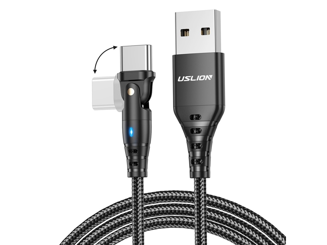 Cabo De Carregamento Usb-a Para Usb-c De 1 M Com Cabeça Angular Giratória De 180 Graus E 3 A