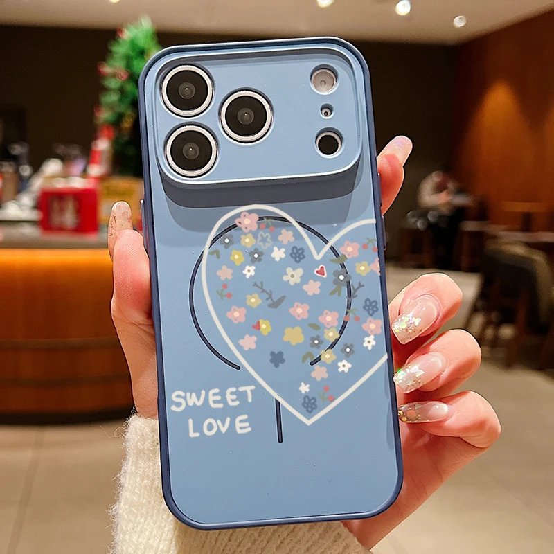 Capa Magnética Rígida De Policarbonato Com Estampa De Corações Para Iphone 13 Pro Max (azul).