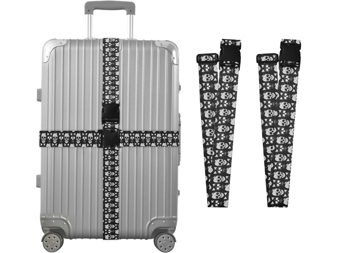 Conjunto De 2 Cintas Bagagem Personalizáveis Com Fivelas E Presilhas, Com Estampa De Caveira Gótica