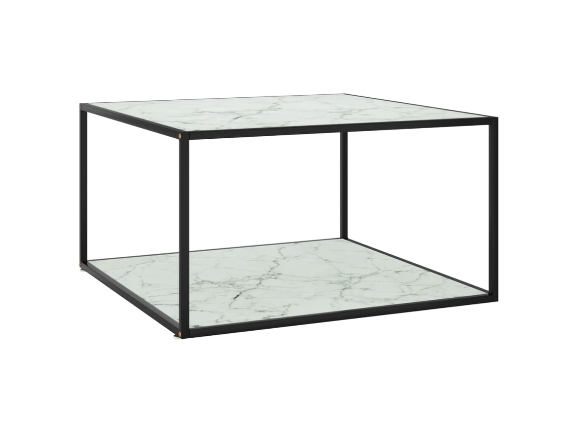 Vidaxl Mesa De Centro 90x90x50 Cm Preto Com Vidro Marmorizado Branco