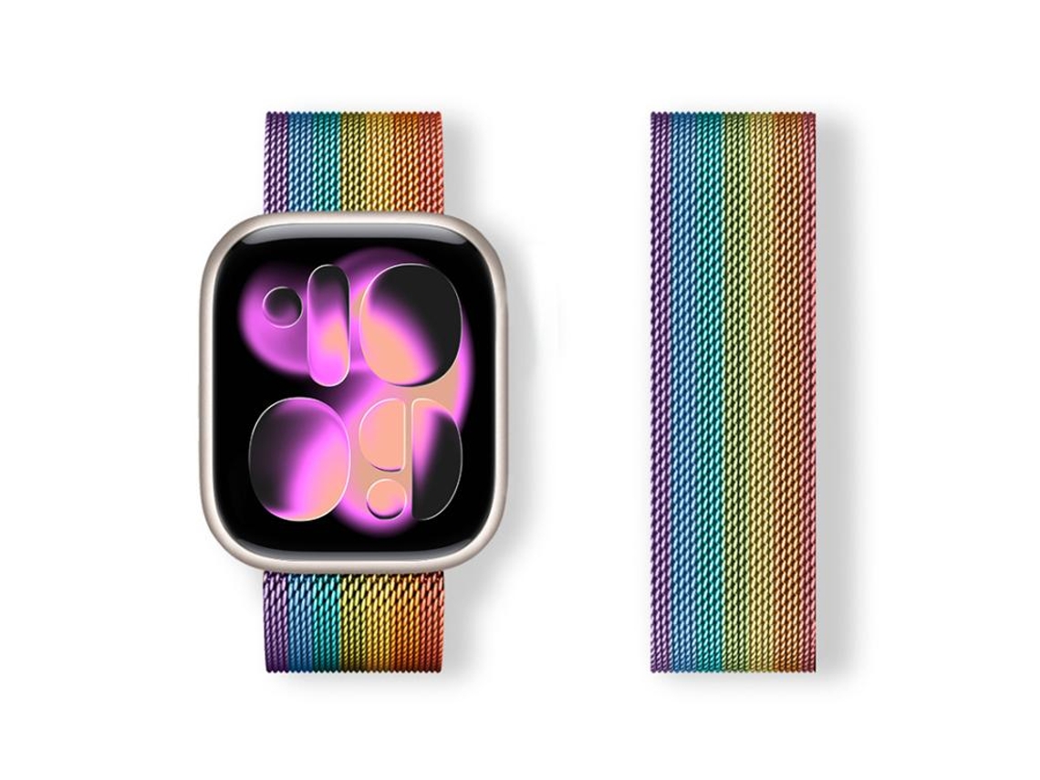 Bracelete de aço inoxidável magnético Milanese Loop arco-íris para Apple Watch 46/49/45/44mm XIAOMOYU