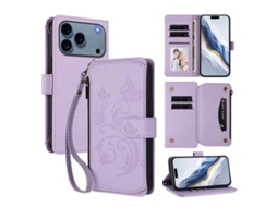 Capa Carteira Para Iphone 17 Pro Com Estampa Floral De Borboleta - Roxo Claro