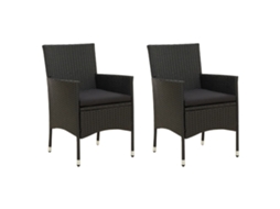 Vidaxl Cadeiras De Jardim Com Almofadões 2 Pcs Vime Pe Preto