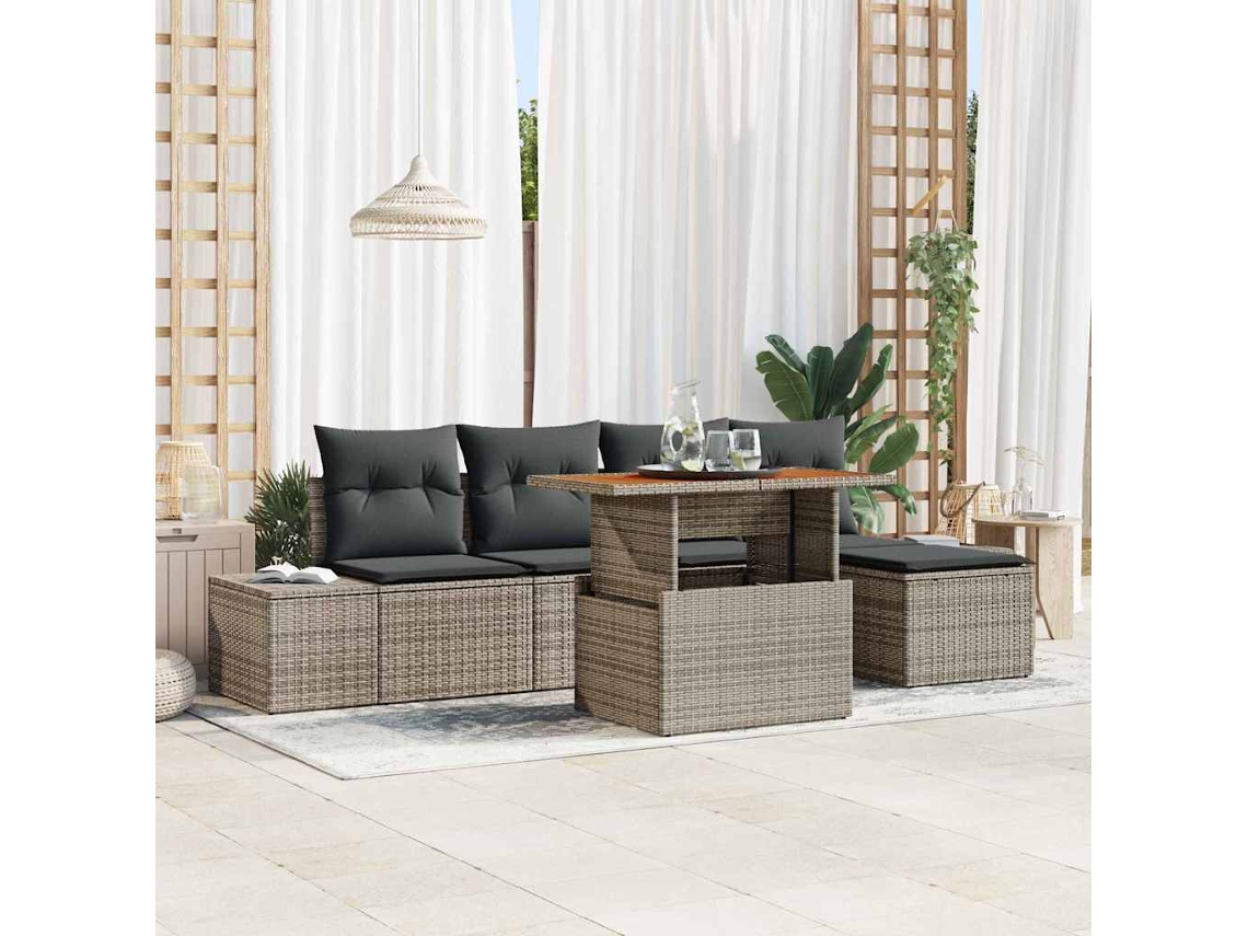 Vidaxl Conjunto De Sofá De Jardim 6 Unid. Cinzeto Rattan Sintético