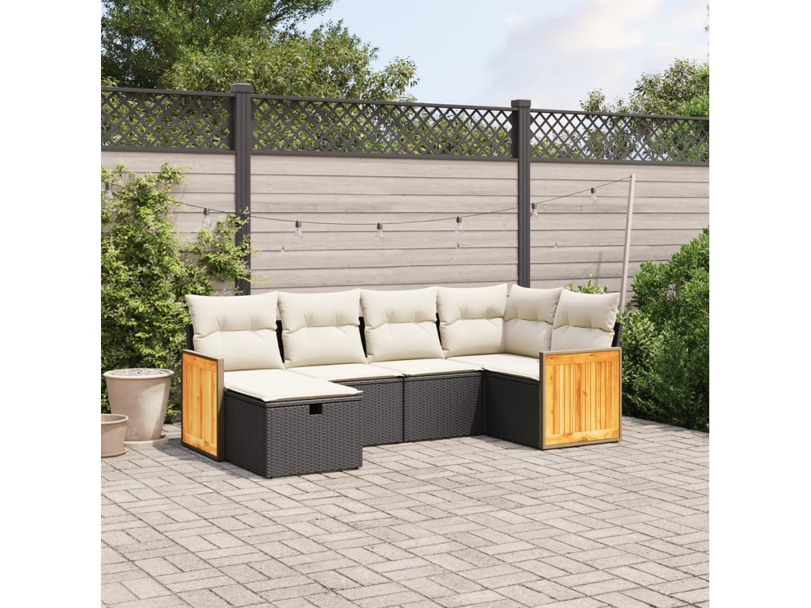 Vidaxl 6 Pcs Conjunto Sofás De Jardim C/ Almofadões Vime Pe Preto