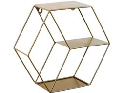 VYLARA Design Geométrico Rústico, Estante De Metal Para Montagem Na Parede, Prateleira Flutuante Hexagonal Que Valoriza Interiores Vintage Ou Tradicionais, O