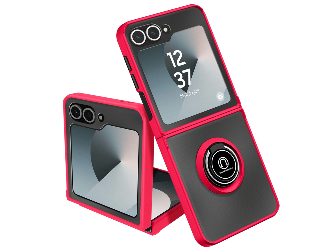Capa Samsung Galaxy Z Flip 6 com Anel de Metal Bi-Material Vermelho AVIZAR