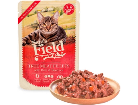 Ração para Gatos SAMS FIELD (85 g - Húmida - Sabor: Vaca com Beterraba)