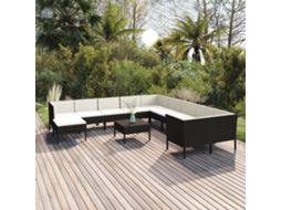 12 Pcs Conjunto Lounge De Jardim C/ Almofadões Vime Pe Preto Dkd Home Decor
