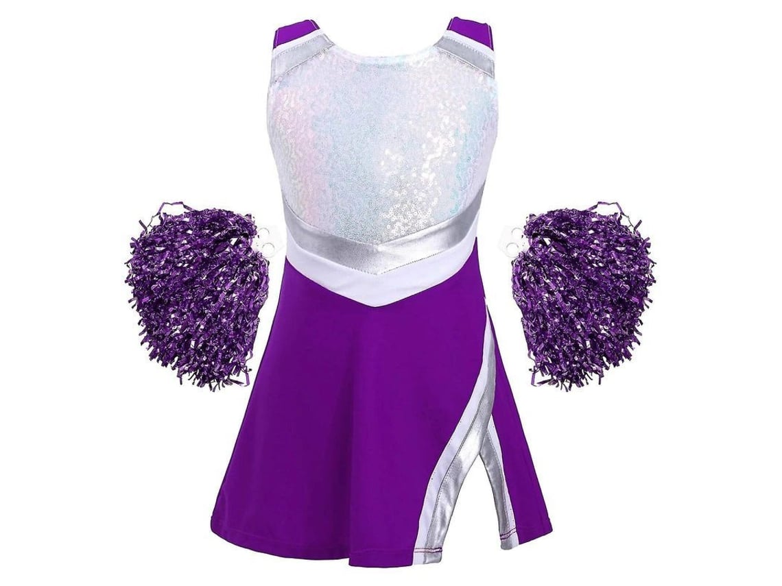 2026 traje de Pom pom para Meninas com Pompons Vestido Brilhante Sem Mangas Tecido Lycra Nylon Poliéster Spandex para Festa de Carnaval