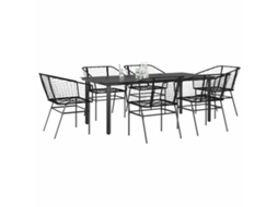 Vidaxl Conjunto de Jantar Jardim 7 Peças Vidro Vime Pe Preto