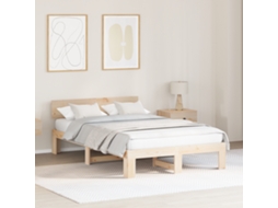 Estrado De Cama Com Cabeceira 140x190 Cm Madeira De Pinho Maciça