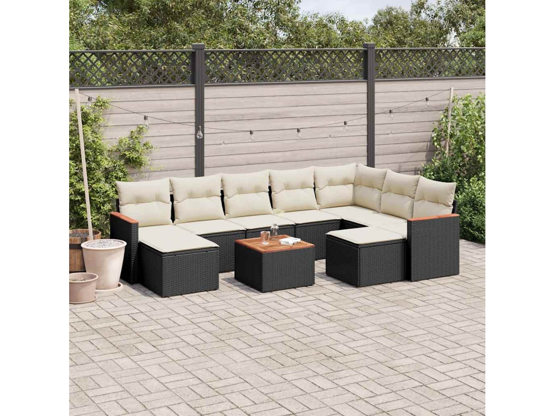 Vidaxl 10 Pcs Conjunto Sofás De Jardim C/ Almofadões Vime Pe Preto