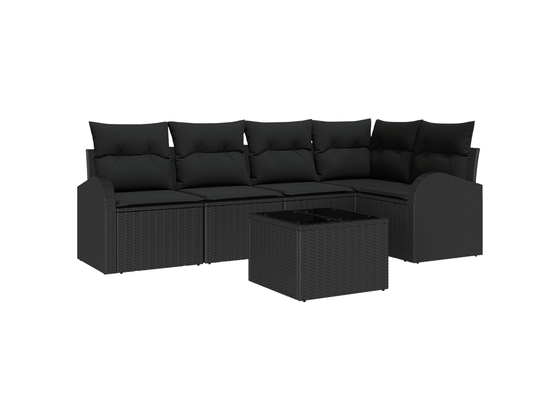 Conjunto 6 Sofá De Jardim Vidaxl Preto Vime Pe (234 X 124 X 85 Cm)