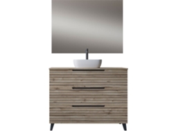Móveis de casa de banho com lavatório de bancada, espelho e aplique LED KEN 80x45 cm acabamento deserto fosco 3 gavetas com pés