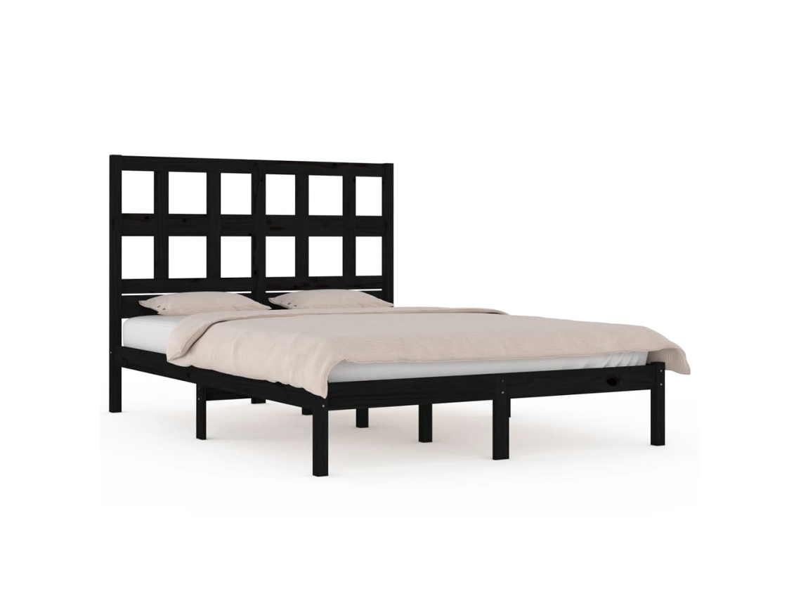 Estrutura de Cama 200x200 Cm Pinho Maciço Preto MAISON EXCLUSIVE