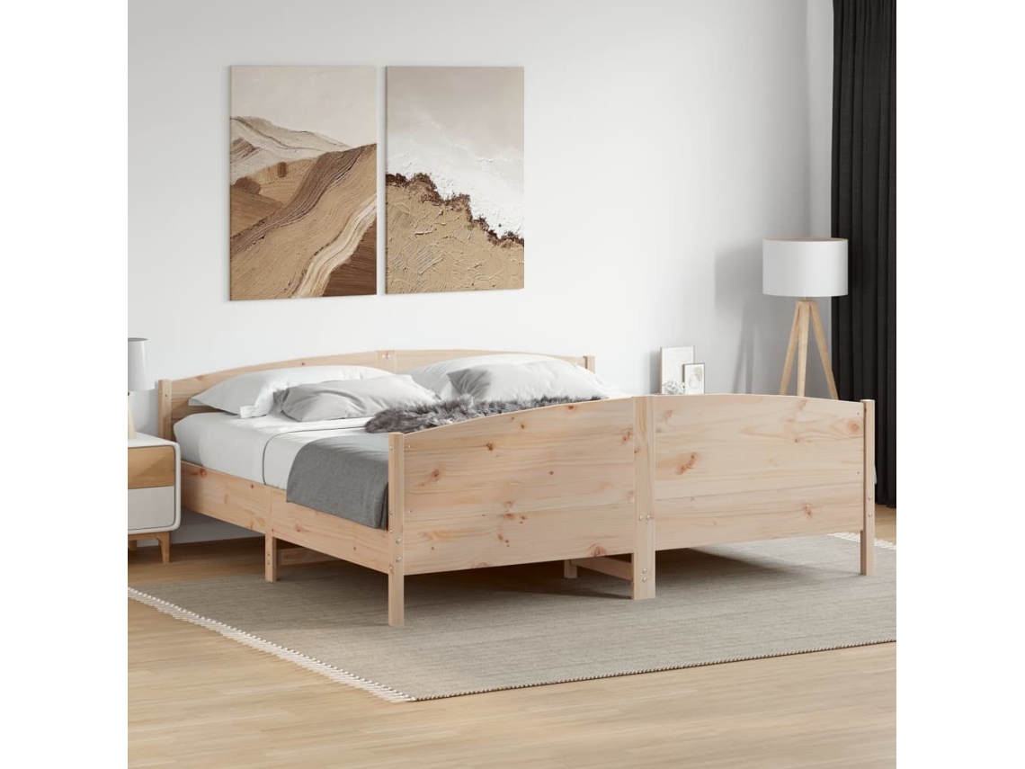Cama Sem Colchão 200x200 Cm Madeira De Pinho Maciça