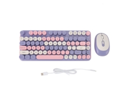 Aetheria conjunto Teclado e Mouse Sem Fio 2.4g Bluetooth com Teclas Redondas Silenciosas e 3 Dpi Ajustáveis Roxo Versão Carregável