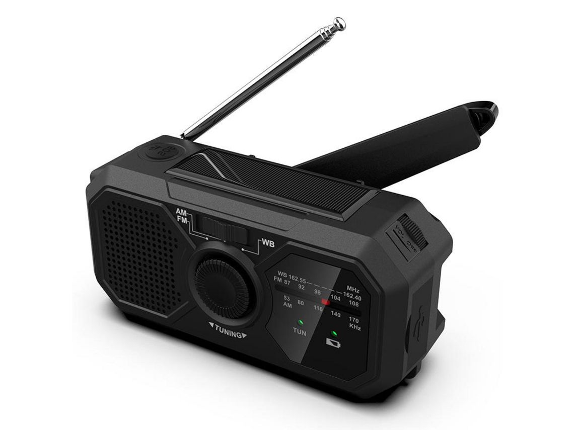 Rádio De Emergência, Carregador Solar Portátil Com Manivela, Lanterna Portátil Com Função De Alarme - Preto