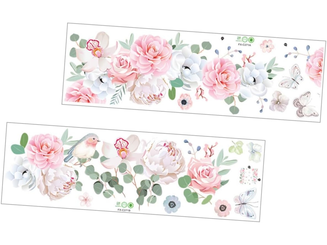 Conjunto De 1 Ou 2 Adesivos De Parede Com Estampa De Flores Rosa Para Decoração.