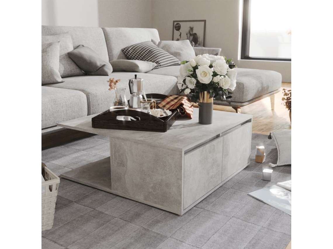 Vidaxl Mesa De Centro 80x80x31 Cm Contraplacado Cinzento Cimento