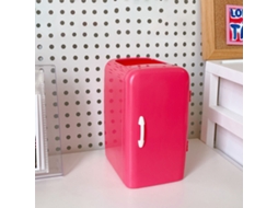 Taza para Bolígrafos de Mesa Cute Forma de Nevera Capacidad Grande Multifuncional de Pp Rosa Rojo
