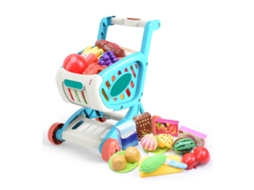 Primerox conjunto de Carrinho de Compras para Crianças com Frutas e Legumes Brinquedo Educativo Azul