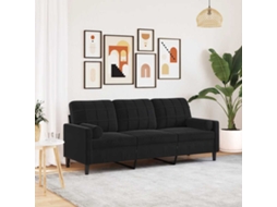 Vidaxl Sofá 3 Lugares C/ Almofadas Decorativas 180 Cm Veludo Preto