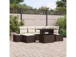 Vidaxl Conjunto De Sofá De Jardim Com Almofada 7 Pcs Castanho E Creme