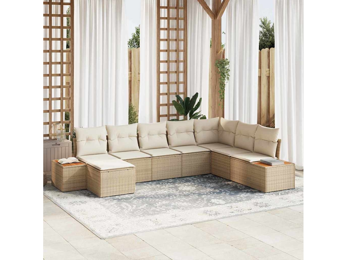 Vidaxl Conjunto De Sofá De Jardim 8 Unid. Bege Rattan Sintético