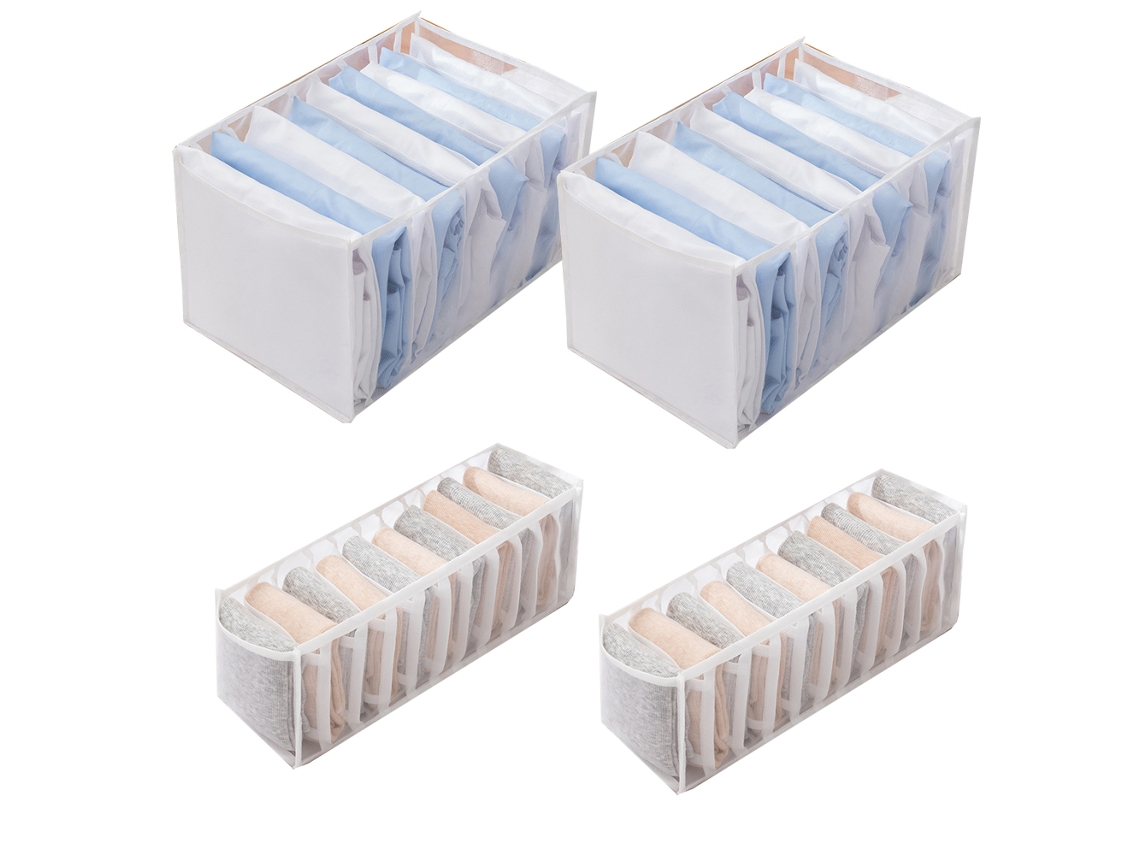 4 Caixas De Arrumação - 2 Roupa Interior Branca Com 11 Compartimentos [32*12*12] + 2 Calças De Ganga Branca Com 9 Compartimentos [36*25*20]
