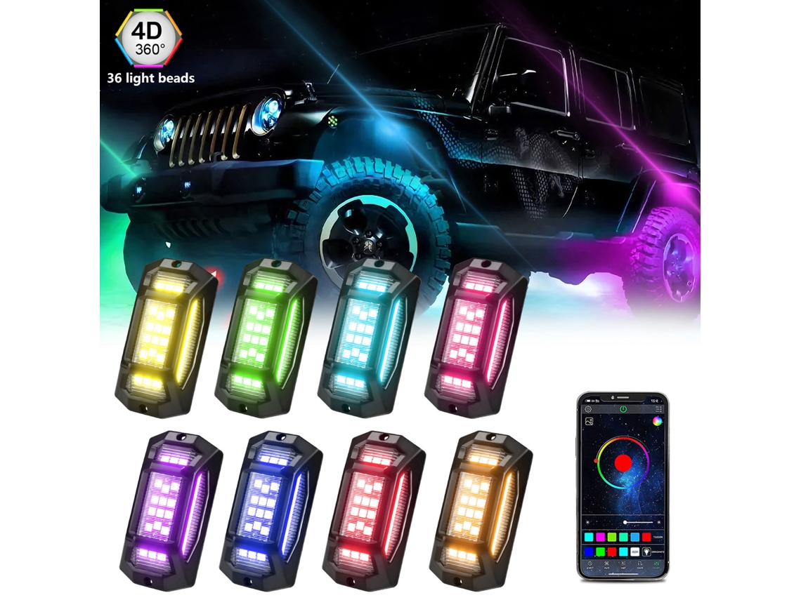 Luzes Led Rgb Carro 8pcs Ip68 Bluetooth Sincroniza Música