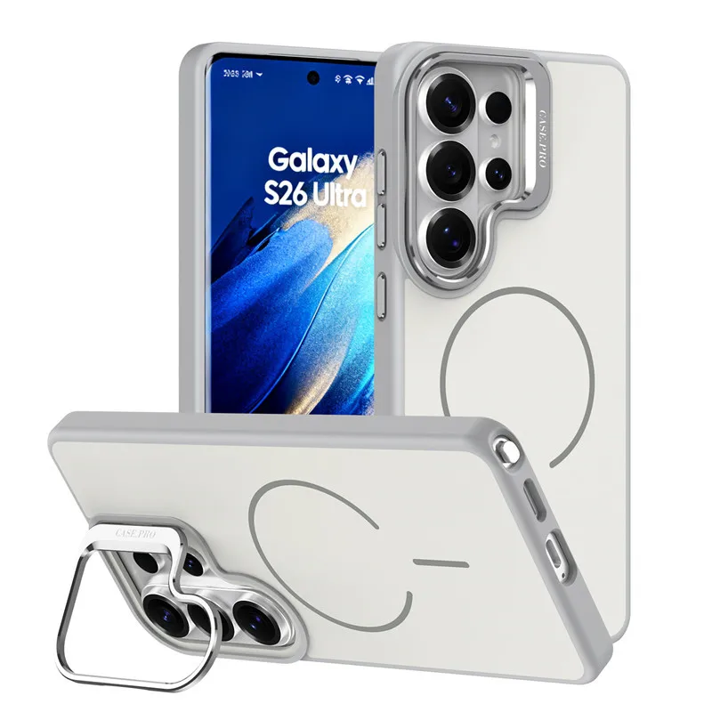 (cinza, Galaxy S24 Ultra) Capa Magnética Fosca Para Celular Com Suporte Para Câmera E Proteção Contra Impactos.