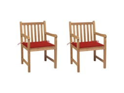 Vidaxl Cadeiras De Jardim C/ Almofadões Vermelhos 2 Pcs Teca Maciça