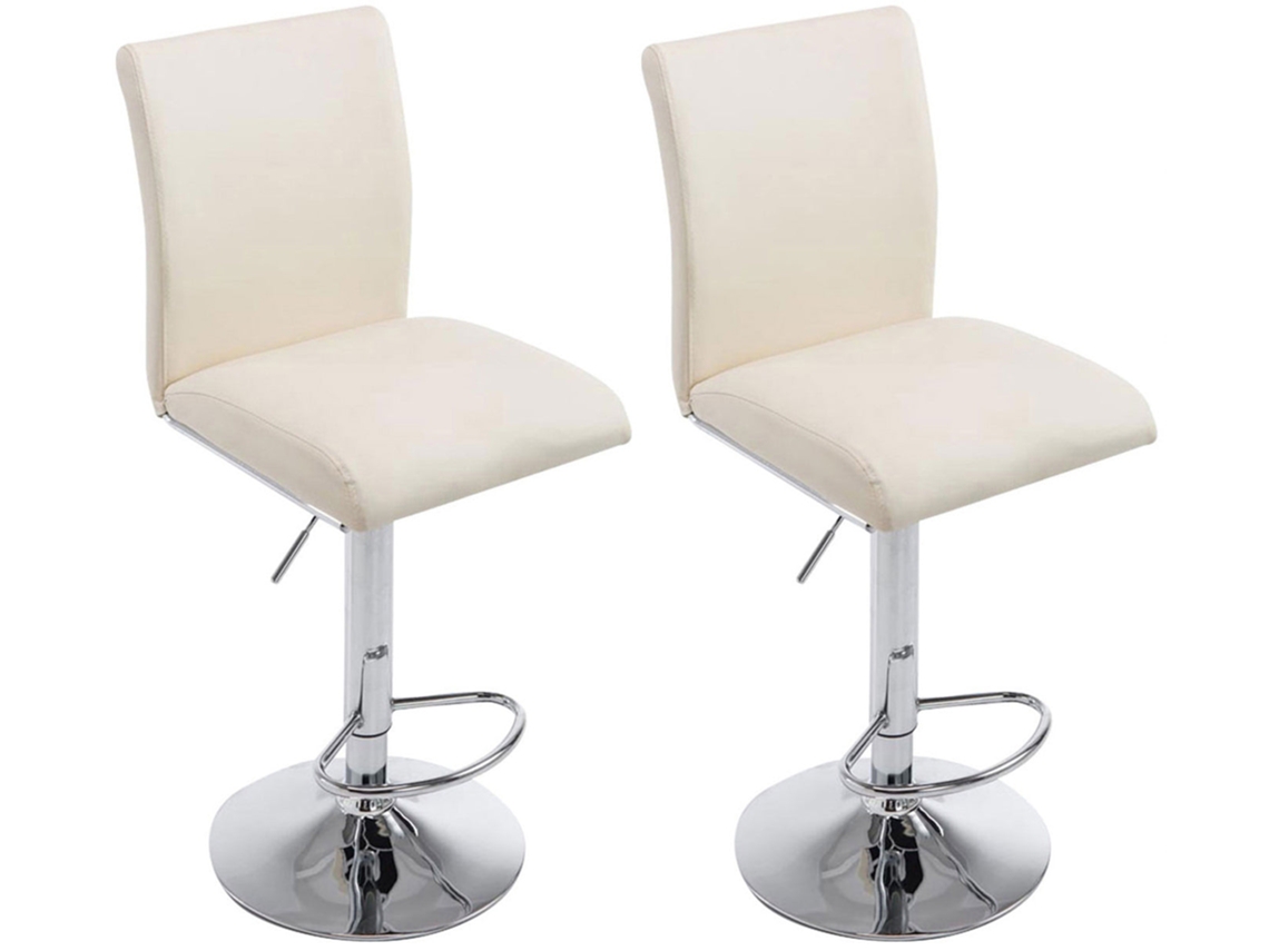 Conjunto de 2 banquetas de bar com encosto, altura ajustável, PVC creme, estrutura de metal cromado 10_0006117