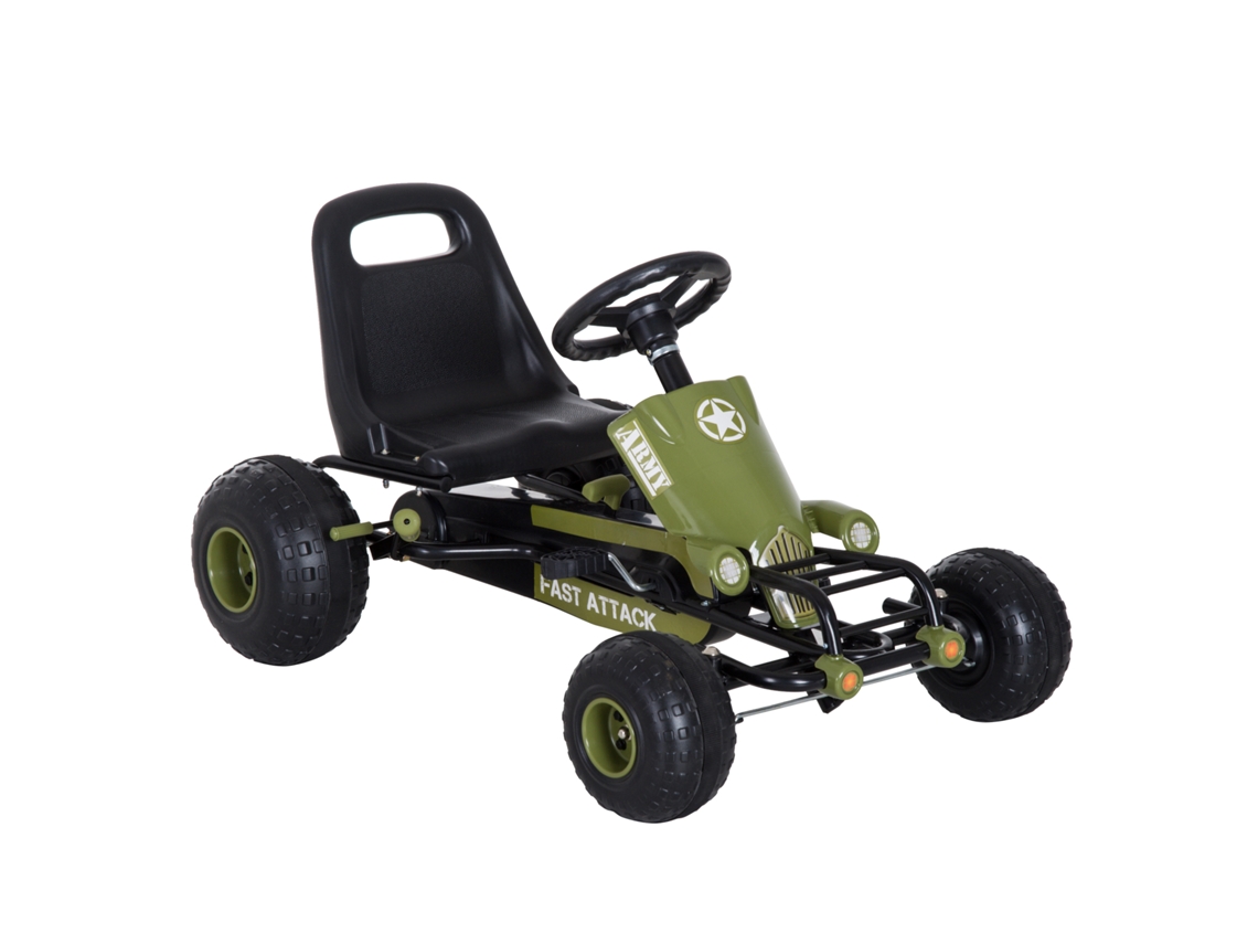 Kart Pedais Assento Ajustável Embreagem Travão Mão 99x65x56cm Verde Preto Crianças 3-6