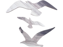 Conjunto 3 Esculturas Parede Gaivotas Madeira Escura Leves Fáceis Limpar Decoração Estilo Mediterrâneo Quarto GOKOCO