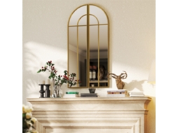 Espelho Decorativo de Parede com 2 Peças 30x120 Cm Refletor em Forma Arco e Estrutura Metal para Entrada Dourado