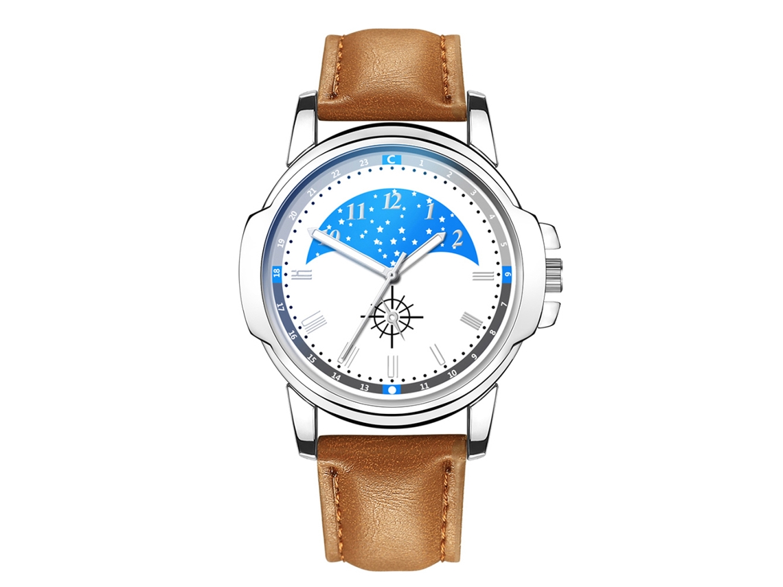 Relógio Clássico de Negócio Quartz com Pulseira de Couro para Homem Café Claro Branco
