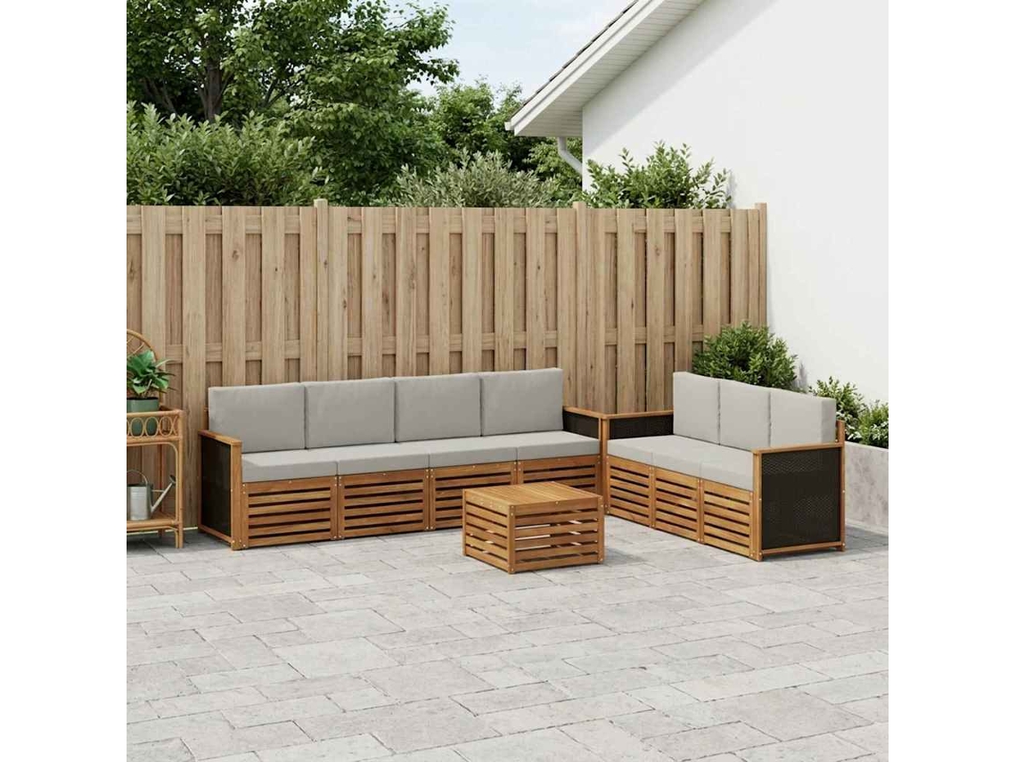 Vidaxl Conjuntos De Sofás Com Almofada 8 Pcs Madeira Sólida De Acácia