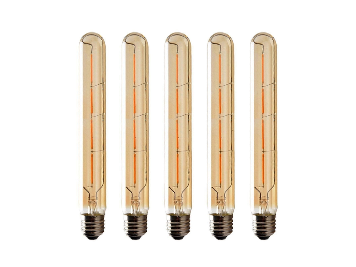 Rebe conjunto de 5 Bombillas Led Filamento Edison T225 Tubo Largo 6w Base E27 Luz Blanca Cálida Vidrio Ámbar 220 240v Decorativo