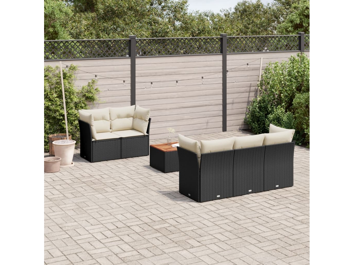 Vidaxl 6 Pcs Conjunto Sofás De Jardim C/ Almofadões Vime Pe Preto
