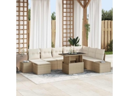 Vidaxl Conjunto De Sofá De Jardim 9 Unid. Bege E Creme Vime Pe